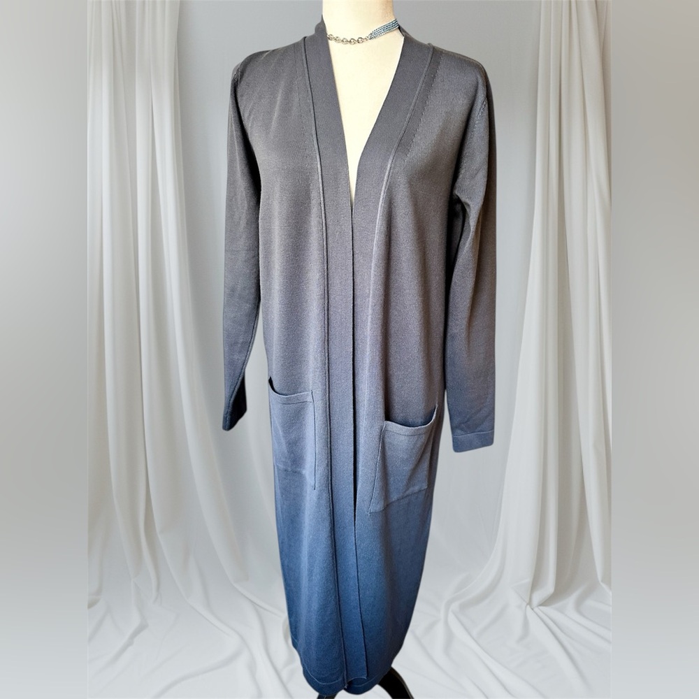 Joan Vass Duster Soft Cardigan ** Women’s Size Medium ** Steel Blue/Grey ** Cozy